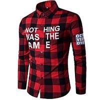 Going out Simple Fall Shirt, Print Shirt Collar Long Sleeve Red Green Cotton Medium