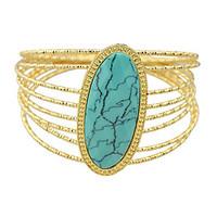 Gold Color Big Imitation Turquoise Statement Bracelet