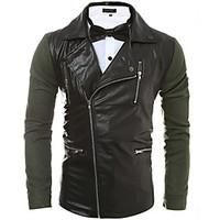 Going out Simple Leather Jacket, Solid Shirt Collar Long Sleeve Spring Fall Wash inside out Dry flat Cowhide Regular