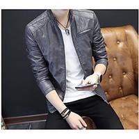 Going out Street chic Leather Jacket, Solid Stand Long Sleeve Spring Wash inside out Dry flat PU Regular