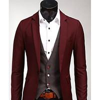 Going out Simple Spring Fall Blazer, Solid Shirt Collar Long Sleeve Regular Polyester