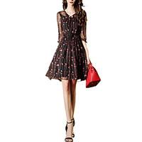 Going out Casual/Daily Party Sexy Street chic Sophisticated Sheath Dress, Print V Neck Above Knee ¾ Sleeve Others BlackAll