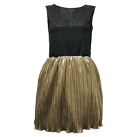 Gold Pleated Skirt Lace Dress