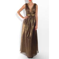 Gold Metallic Plunge Maxi Dress