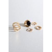 Gold And Black 5 Pack Ring Set