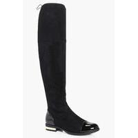 gold trim over the knee boot black