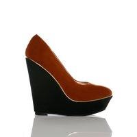 Gold Pipe Trim Two Tone Wedge Shoes