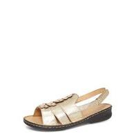 Gold Leather Floral Comfort Sandals, Gold