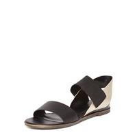 Gold Two Part Elastic Sandals, Black