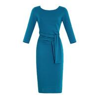 Goddiva Tie Detail Teal Pencil Dress