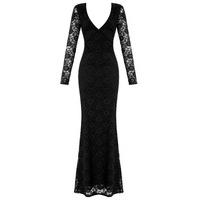 Goddiva Open Back Lace Maxi Dress in Black