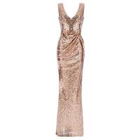 Goddiva V-Neck Sequin Maxi Dress with Bow Detail in Champagne