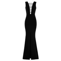 Goddiva Plunge Front Split Maxi Dress in Black