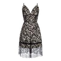 Goddiva Floral Lace Skater Dress in Black