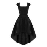 Goddiva Square Neckline Asymmetric Black Dress