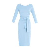 goddiva pencil dress with tie detail in blue