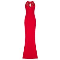 Goddiva Open Back Maxi Dress with Frill Detail in Red