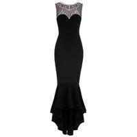Goddiva Embellished Fishtail Maxi Dress in Black