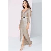 Gold Sequin Maxi Dress With Belt