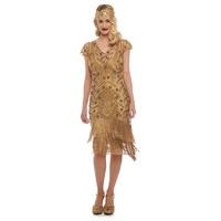 gold fringed flapper dress