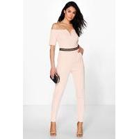 Gold Trim Bardot Jumpsuit - blush