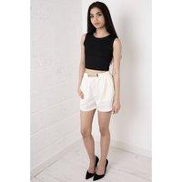 Gold Belted High Waisted Elastic Shorts in Cream - 12