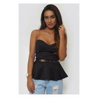 gold belted black peplum top