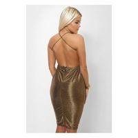 Gold Shimmer Cross Back Bodycon Dress