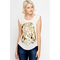 Gold Metallic Print Black T-Shirt