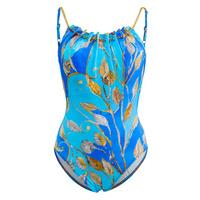 Gottex One Piece Blue and Gold Round Neck Tank Swimsuit Capri