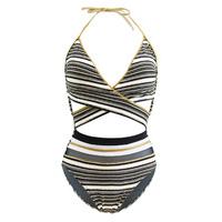 Gottex One Piece Black, White and Gold Cross Front Swimsuit Regatta