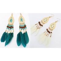 Gold-Tone Bohemian Feather Earrings - 2 Colours