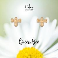 Gold Bee Stud Earrings with \'Queen Bee\' Message