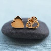 Gold Peace Heart Stud Earrings