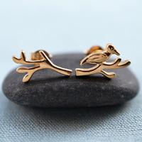 Gold Bird and Branch Stud Earrings (Mismatched)
