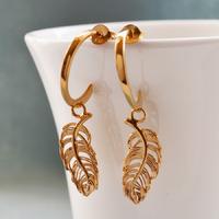 gold feather hoop earrings