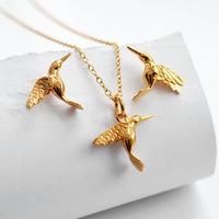 Gold Hummingbird Jewellery Set With Stud Earrings