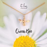 Gold Bee Necklace with \'Queen Bee\' Message