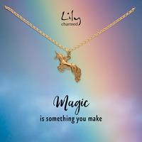 gold unicorn necklace with magic message