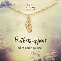 Gold Feather Necklace with \'Feathers Appear\' Message