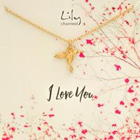 gold hummingbird necklace with i love you message