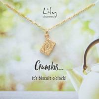 Gold Custard Cream Necklace with \'Crumbs\' Message
