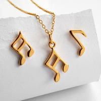 Gold Music Note Jewellery Set With Stud Earrings
