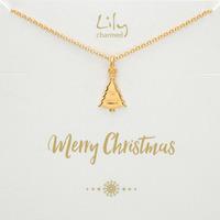 Gold Christmas Tree Necklace with \'Merry Christmas\' Message