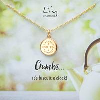 Gold Rich Tea Necklace with \'Crumbs\' Message