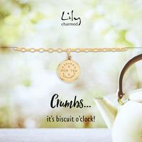 gold rich tea charm bracelet with crumbs message