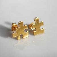 Gold Jigsaw Stud Earrings (Mismatched)