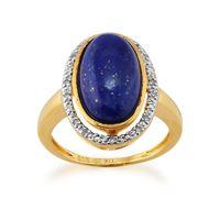 gold plated sterling silver 365ct lapis lazuli 56pt diamond cluster ri ...