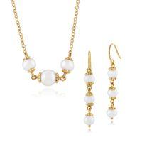 Gold Plated Sterling Silver Freshwater Pearl Drop Earrings & 45cm Necklace Set