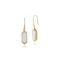 Gold Plated Silver 2ct Mother of Pearl Hexagonal Prism Drop Earrings